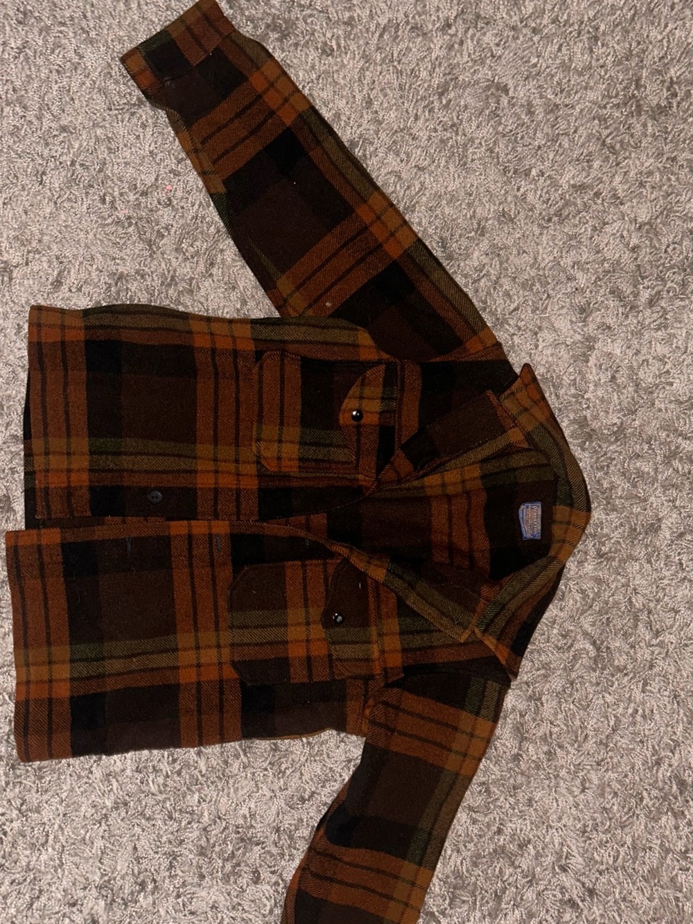 Pendleton Orange, Brown & Olive Plaid Wool Jacket